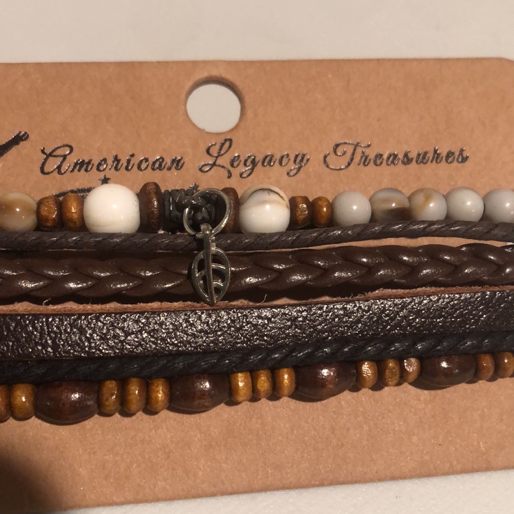Lot of 3 bracelets.  2 beaded stretch bands and a 4 layer leather bracelet NWT
